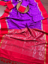 Statement Designer Light Violet with Red border and Pallu Saree | Banarasi Silk Saree | Soft Silk Saree - Kaash