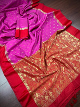 Statement Designer Pink with Red border and Pallu Saree | Banarasi Silk Saree | Soft Silk Saree - Kaash