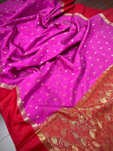 Statement Designer Pink with Red border and Pallu Saree | Banarasi Silk Saree | Soft Silk Saree - Kaash