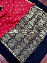 Statement Designer Red Color Saree with Black Border and Pallu | Satin Border | Banarasi Silk Saree | Soft Silk Saree - Kaash