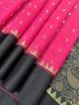 Statement Designer Tomato Pink with Black border and Pallu Saree | Banarasi Silk Saree | Soft Silk Saree - Kaash