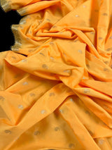 Yellow with Black Border Banarasi saree in soft banarasi silk with small buttis with black satin borders — Kaash Collection