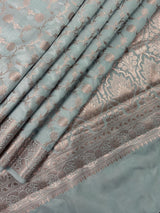 Statement Dull Dusty Blue Color Banarasi Semi Katan Silk Saree - Kaash