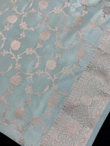 Statement Dull Dusty Blue Color Banarasi Semi Katan Silk Saree - Kaash