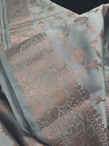 Statement Dull Dusty Blue Color Banarasi Semi Katan Silk Saree - Kaash