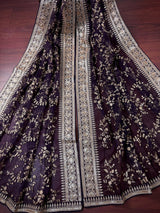 Eggplant Purple soft organza silk dupatta with muted gold zari, embroidery & sequins — Kaash Collection