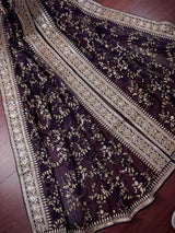 Eggplant Purple soft organza silk dupatta with muted gold zari, embroidery & sequins — Kaash Collection