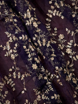 Eggplant Purple soft organza silk dupatta with muted gold zari, embroidery & sequins — Kaash Collection