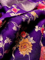 Statement Floral Jaal Saree in Purple Color in Pure Satin Silk - Handwoven Saree = Silk Mark Certified - Kaash