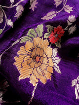 Statement Floral Jaal Saree in Purple Color in Pure Satin Silk - Handwoven Saree = Silk Mark Certified - Kaash