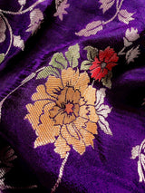 Statement Floral Jaal Saree in Purple Color in Pure Satin Silk - Handwoven Saree = Silk Mark Certified - Kaash