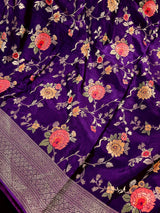 Statement Floral Jaal Saree in Purple Color in Pure Satin Silk - Handwoven Saree = Silk Mark Certified - Kaash