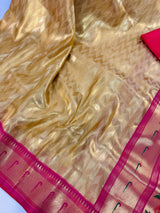 Gold & Hot Pink Paithani Banarasi Soft saree in banarasi soft silk with paithani borders with tanchoi & meenakari — Kaash Collection