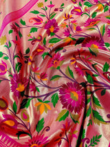 Gold & Hot Pink Paithani Banarasi Soft saree in banarasi soft silk with paithani borders with tanchoi & meenakari — Kaash Collection