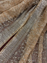 Gold Beige soft organza silk dupatta with muted gold zari, embroidery & sequin jaal — Kaash Collection