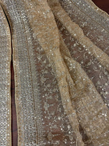 Gold Beige soft organza silk dupatta with muted gold zari, embroidery & sequin jaal — Kaash Collection