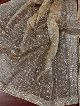 Gold Beige soft organza silk dupatta with muted gold zari, embroidery & sequin jaal — Kaash Collection