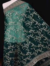 Green soft organza silk dupatta with muted gold zari, embroidery & sequin — Kaash Collection