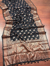 Black banarasi cotton silk saree with antique zari weave — Kaash Collection