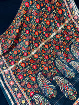 Black Mulmul Cotton Banarasi saree in pure banarasi mulmul cotton with floral kalamkari digital prints with zari borders — Kaash Collection