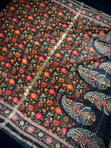 Statement Handmade Black Color Pure Banarasi Cotton Mulmul Saree with Floral Kalamkari Prints - Butter Soft and Light Weight Saree - Kaash