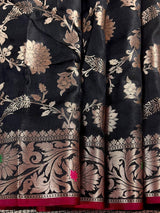 Black Banarasi saree in banarasi semi katan silk with jaal weave with meenakari — Kaash Collection