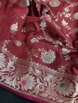 Brick Red Banarasi saree in banarasi semi katan silk with jaal weave with meenakari — Kaash Collection