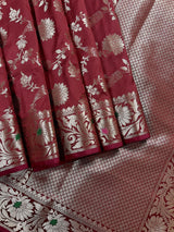 Brick Red Banarasi saree in banarasi semi katan silk with jaal weave with meenakari — Kaash Collection