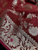 Brick Red Banarasi saree in banarasi semi katan silk with jaal weave with meenakari — Kaash Collection