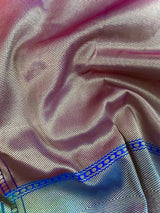 Statement Handmade Deep Magenta Pink Color Banarasi Soft Silk Handloom Saree with Green, Purple and Blue Border and Pallu - Kaash
