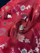 Deep Red with Pink Border Banarasi saree in banarasi semi katan silk with meenakari with muted gold zari floral jaal — Kaash Collection