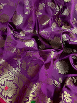 Eggplant Purple Banarasi saree in banarasi semi katan silk with jaal weave on soft semi katan — Kaash Collection