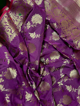 Statement Handmade Eggplant Purple Color Semi Katan Banarasi Silk Saree - Kaash