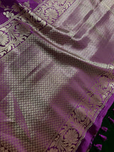 Statement Handmade Eggplant Purple Color Semi Katan Banarasi Silk Saree - Kaash