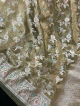 Green Organza Banarasi saree in banarasi organza tissue silk with meenakari floral on organza tissue — Kaash Collection