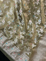 Statement Handmade Green Color Banarasi Organza Tissue Silk Saree with Meenakari - Kaash