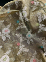 Statement Handmade Green Color Banarasi Organza Tissue Silk Saree with Meenakari - Kaash