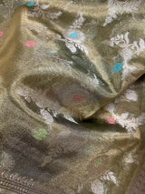 Statement Handmade Green Color Banarasi Organza Tissue Silk Saree with Meenakari - Kaash