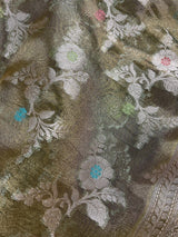 Statement Handmade Green Color Banarasi Organza Tissue Silk Saree with Meenakari - Kaash