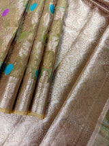 Olive Gold Green Banarasi saree in banarasi organza tissue silk with meenakari jaal pattern on organza tissue — Kaash Collection