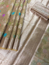 Olive Gold Green Banarasi saree in banarasi organza tissue silk with meenakari jaal pattern on organza tissue — Kaash Collection