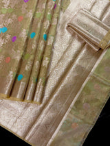 Olive Gold Green Banarasi saree in banarasi organza tissue silk with meenakari jaal pattern on organza tissue — Kaash Collection