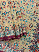 Statement Handmade Pastel Beige Color Soft Organza Tissue Silk Saree with Floral Prints - Kaash