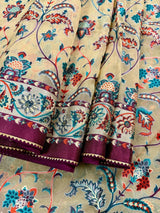 Statement Handmade Pastel Beige Color Soft Organza Tissue Silk Saree with Floral Prints - Kaash
