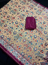 Statement Handmade Pastel Beige Color Soft Organza Tissue Silk Saree with Floral Prints - Kaash