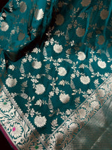 Statement Handmade Pine Green Color Semi Katan Banarasi Silk Saree - Kaash