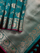 Statement Handmade Pine Green Color Semi Katan Banarasi Silk Saree - Kaash