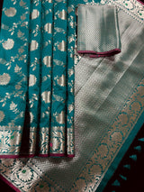 Statement Handmade Pine Green Color Semi Katan Banarasi Silk Saree - Kaash