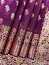Statement Handmade Purple Color Banarasi Semi Silk Saree with Copper and Sliver Zari Weave - Kaash