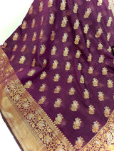 Statement Handmade Purple Color Banarasi Semi Silk Saree with Copper and Sliver Zari Weave - Kaash
